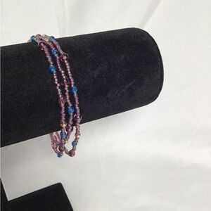 Elegant Convertible Purple Beaded Triple Bracelet/Pull-On Necklace